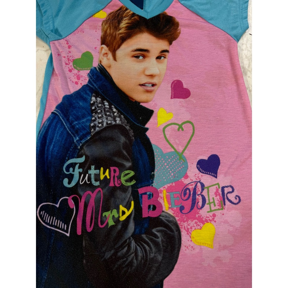 Justin Vintage Bieber Nightgown Kids Size 7/8 Pink Blue Good Future Mrs Bieber - Picture 2 of 8